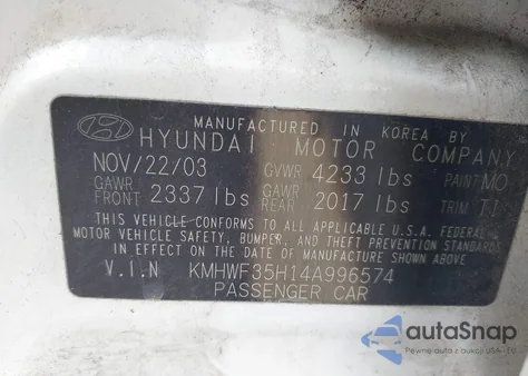 2004 Hyundai Sonata Gls/Lx from USA, damaged, VIN KMHWF35H14A996574